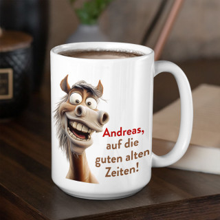 XL-Becher "Auf gute Zeiten" mit Ihrem Wunschnamen (450ml)