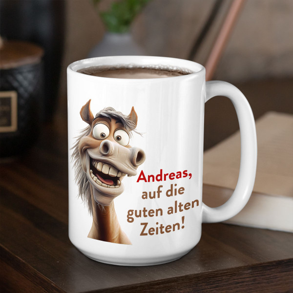 XL-Becher "Auf gute Zeiten" mit Ihrem Wunschnamen (450ml)
