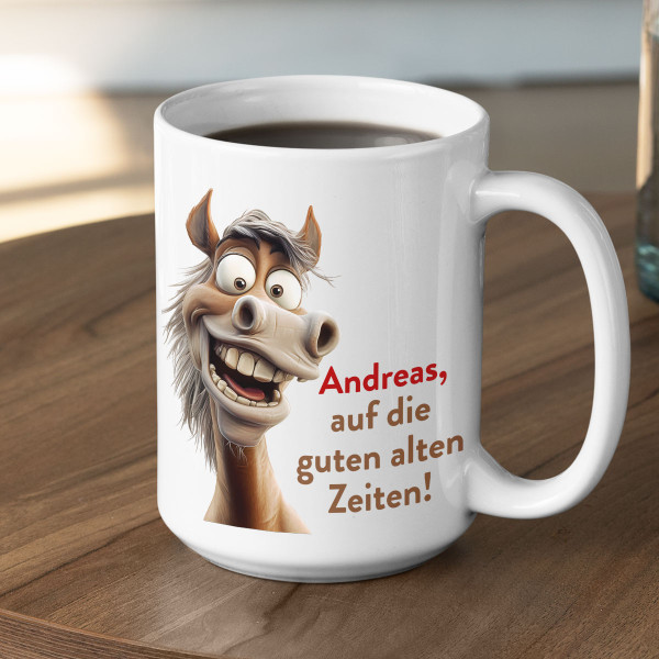 XL-Becher "Auf gute Zeiten" mit Ihrem Wunschnamen (450ml)
