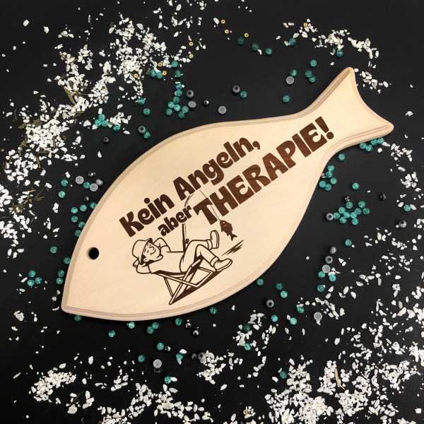 XL Graviertes Holz-Schneidebrett in Fischform "Angeltherapie"